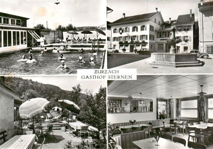 13894577 Zurzach Gasthof Sternen Gastraum Terrasse Schwimmbad Brunnen Zurzach