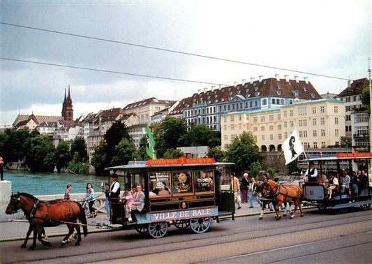 13901376 Basel BS Vue sur la ville avec tramways hippomobiles Basel BS