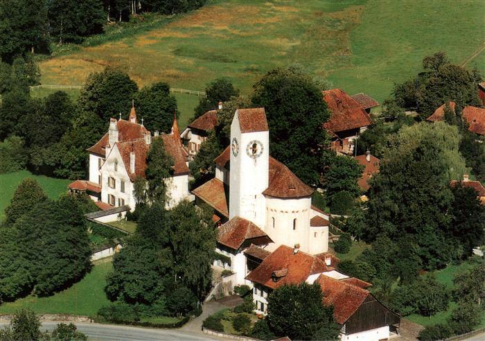 13905777 Amsoldingen Kirche und Schloss Fliegeraufnahme