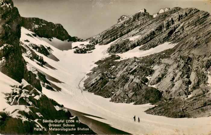 13920639 Saentis_2504m_AR Gipfel Grosser Schnee Hotel und Meteorologische Statio