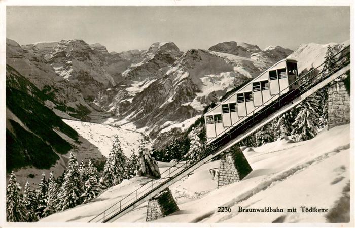 13920673 Braunwald_GL Braunwaldbahn Bergbahn mit Toedikette Alpen