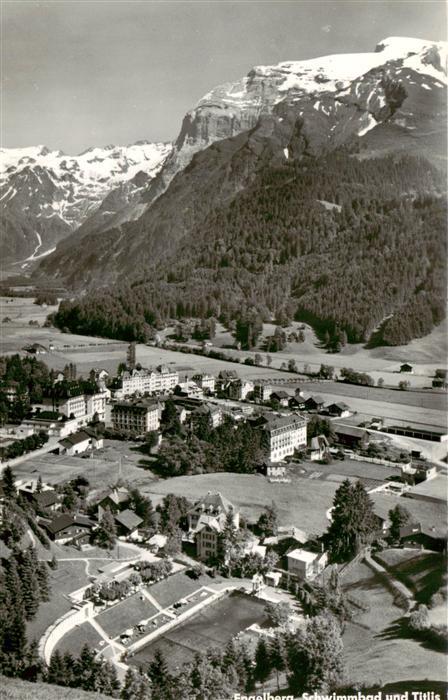 13920736 Engelberg__OW Blick ins Tal Ansicht mit Schwimmbad gegen Titlis