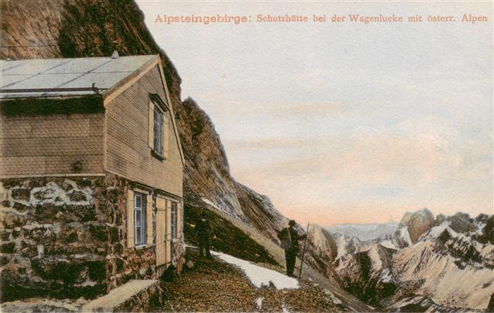 13920770 Alpstein_GR Schutzhuette bei der Wagenlucke mit oesterr Alpen