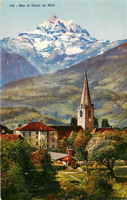 13931830 Bex-les-Bains_VD Ortsansicht mit Kirche Blick gegen Dents du Midi