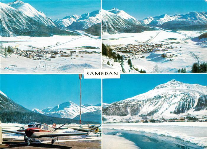 13931846 Samedan_Samaden_GR Winterpanorama Skigebiet Flugplatz Sportflugzeuge