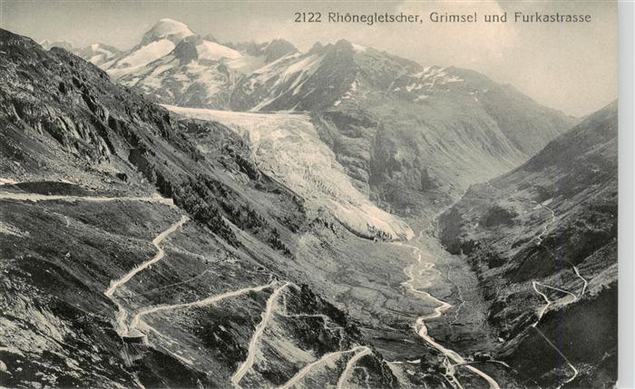 13950315 Rhonegletscher_Glacier_du_Rhone_VS mit Grimsel und Furkastrasse