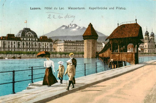 13950661 Luzern__LU Château d'eau de l'Hôtel du Lac Kapellbruecke et Pilatus