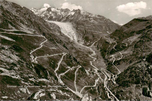 13950002 Grimsel_Pass und Furkastrasse Rhonegletscher Serpentinen Gebirgspass