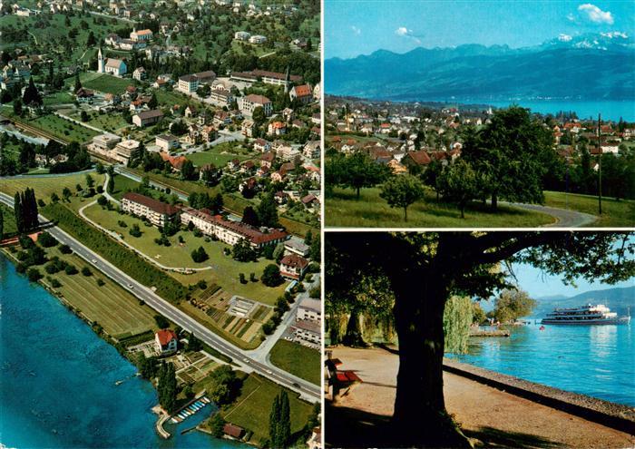 13950902 Maennedorf_ZH Vue aérienne de la promenade au bord du lac de Zurich, panorama alpin