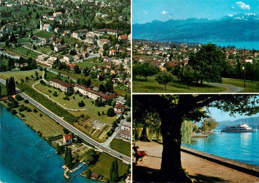 13950902 Maennedorf_ZH Vue aérienne de la promenade au bord du lac de Zurich, panorama alpin