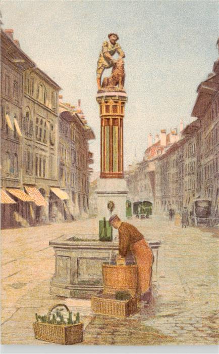 13960396 BERN_BE Fontaine Simson en lithographie de la Marktgasse