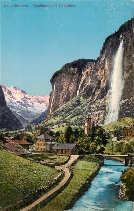 13960478 Lauterbrunnen_BE mit Staubbach Wasserfall und Luetschine