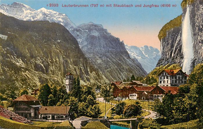 13960483 Lauterbrunnen_BE mit Staubbach Wasserfall und Jungfrau