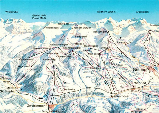 13961058 Gstaad_Saanen_BE Carte panoramique avec Zweisimmen et Saanenmoeser