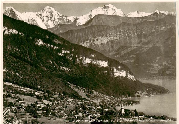 13961111 Sigriswil_Thunersee_BE Blick vom Tschingel mit Eiger Moench und Jungfra