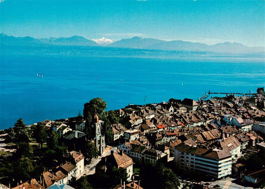 13962905 Morges_VD Eglise St Louis Vue aérienne Lac Léman